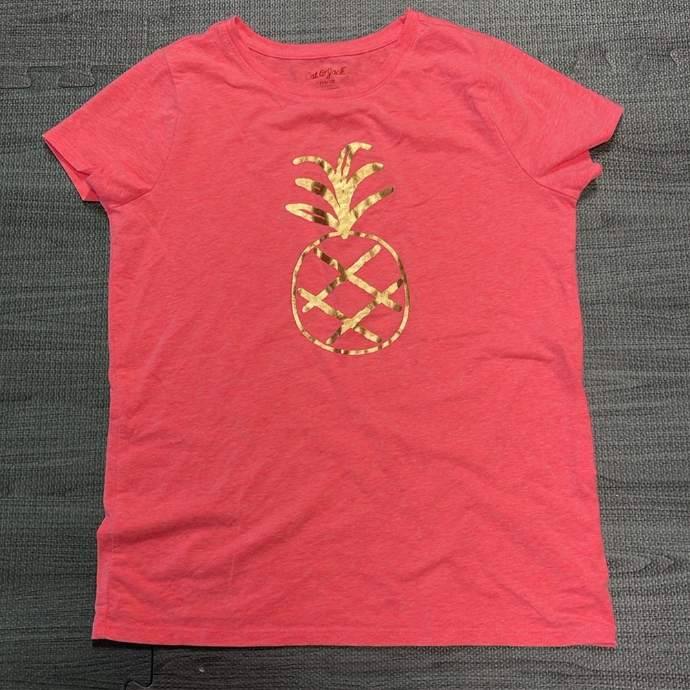 Cat & Jack Pink Tee with Gold Pineapple 🍍 Graphic - Girls Size L